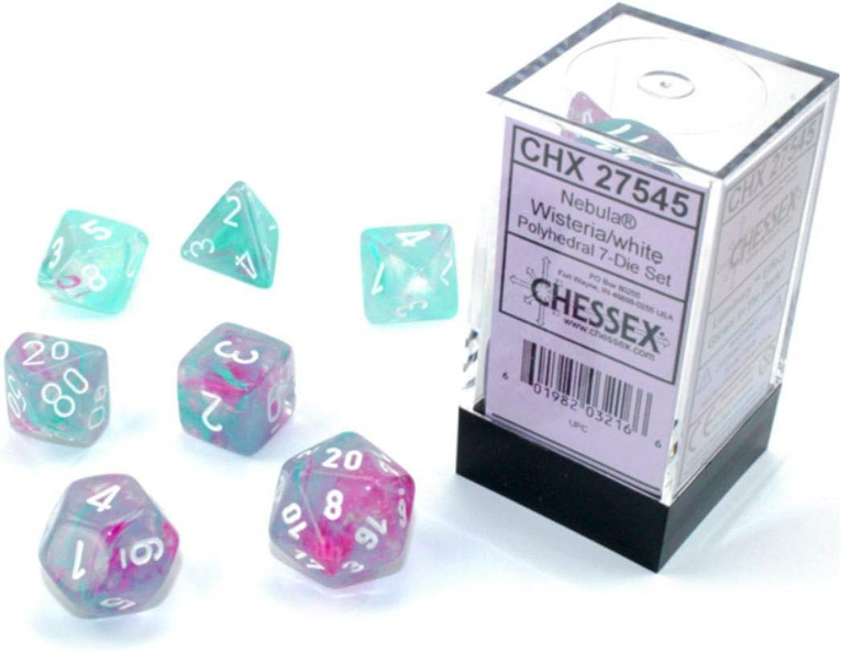 Chessex Nebula Mini-Polyhedral Wisteria/White 7-Die set