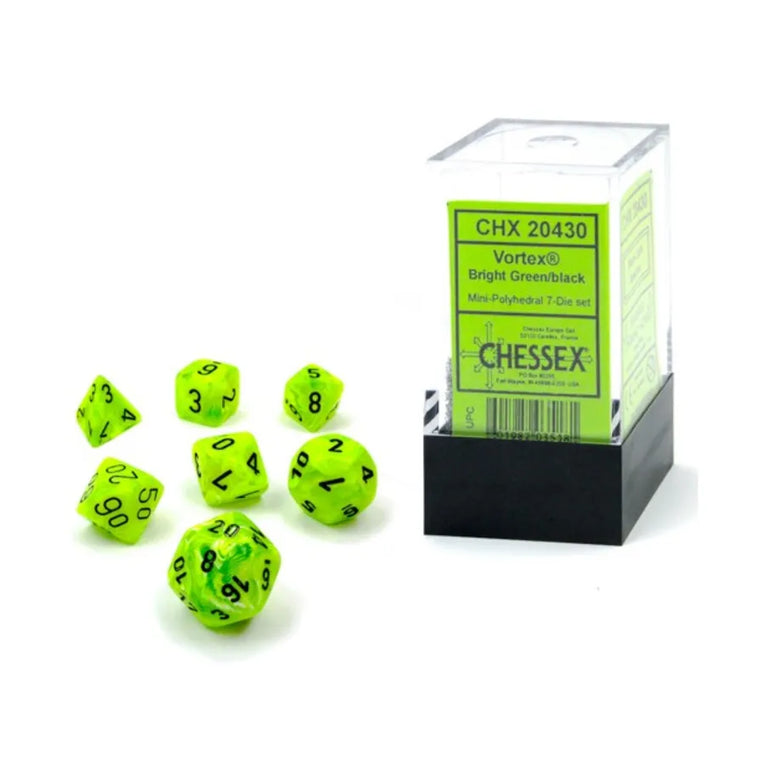 Chessex Vortex Mini-Polyhedral Bright Green/black 7-Die Set