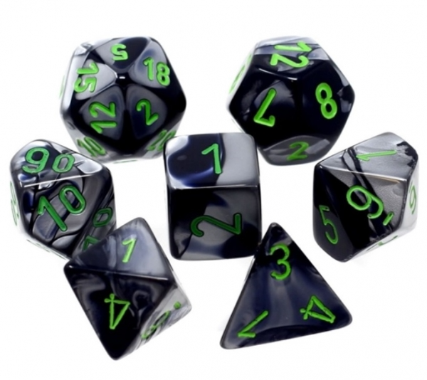 Chessex Gemini Mini-Polyhedral Black-Grey/Green 7-Die Set