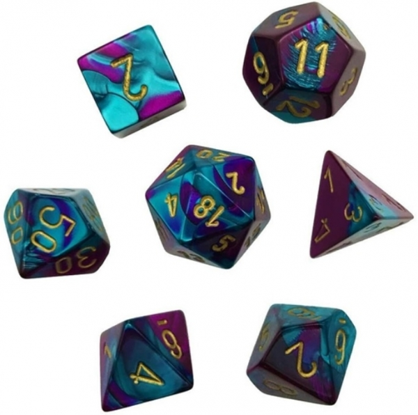 Chessex Gemini Mini-Polyhedral Purple-Teal/Gold 7-Die Set