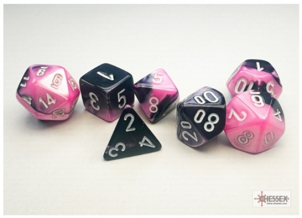 Chessex Gemini Mini-Polyhedral Black-Pink/White 7-Die Set