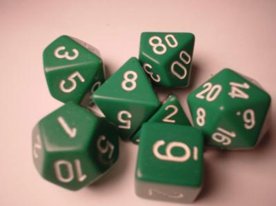 Chessex Green/White Opaque Polyhedral 7-Die Set